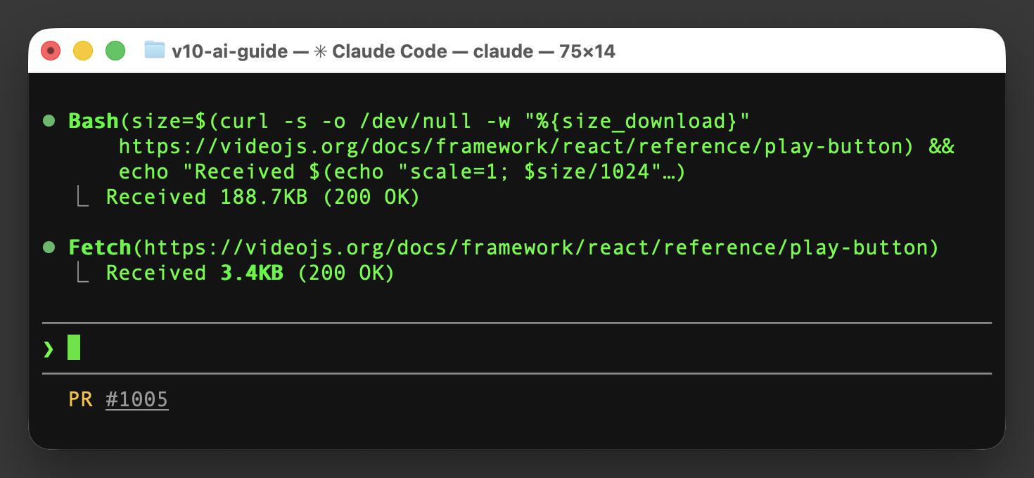 Fetching a doc URL returns 188.7KB of HTML; fetching the same URL with the Accept: text/markdown header returns 3.4KB of markdown